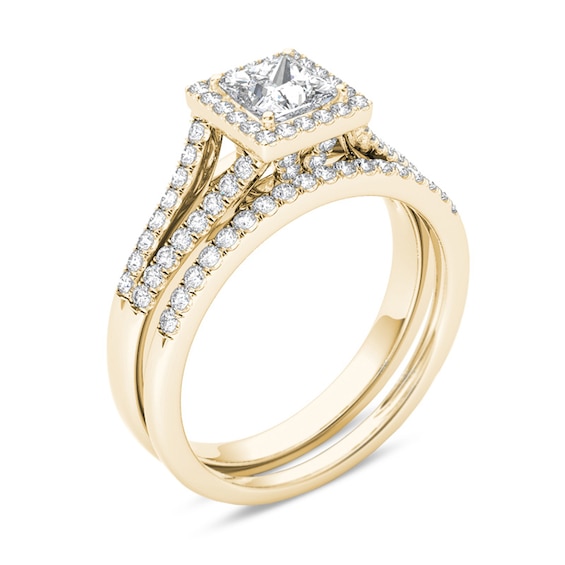 Previously Owned - 1 CT. T.w. Princess-Cut Diamond Frame Split Shank Soldered Bridal Set in 14K Gold