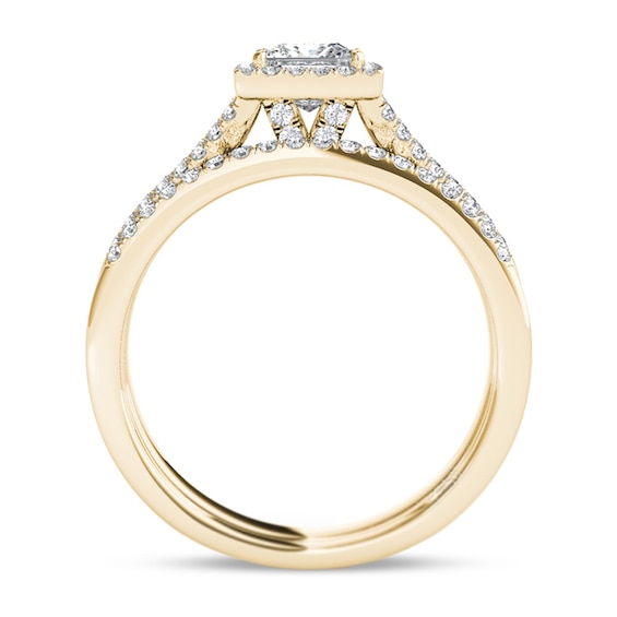 Previously Owned - 1 CT. T.w. Princess-Cut Diamond Frame Split Shank Soldered Bridal Set in 14K Gold