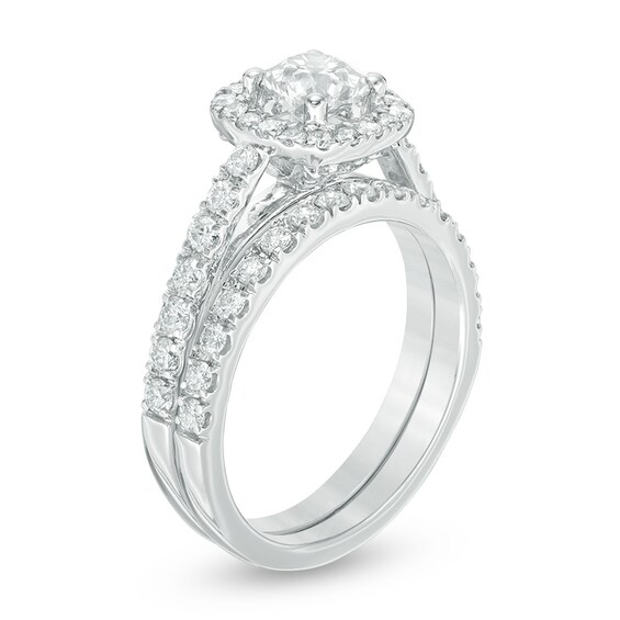 Previously Owned - 1 CT. T.w. Diamond Frame Soldered Bridal Set in 14K White Gold