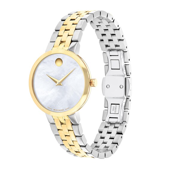 Previously Owned - Ladies' Movado Museum® Classic Two-Tone PVD Watch with Mother-of-Pearl Dial (Model: 0607812)