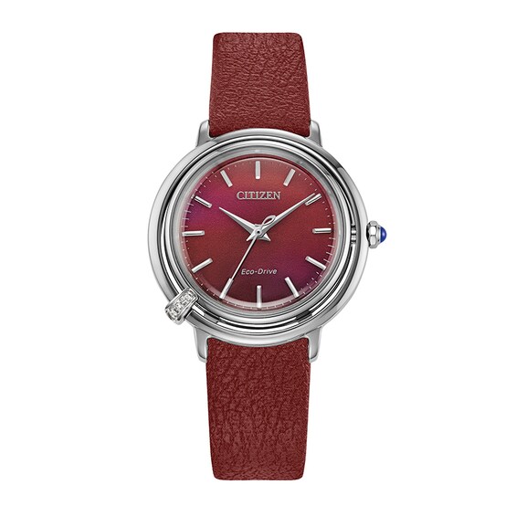 Previously Owned - Ladies’ Citizen Eco-Drive® L Arcly Diamond Accent Watch with Deep Red Dial (Model: Em1091-67X)