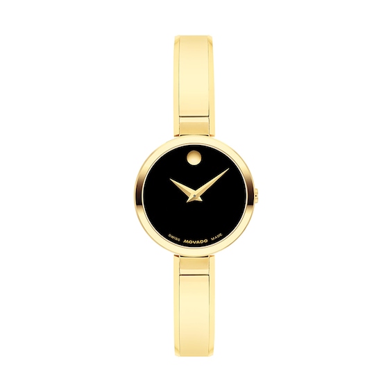 Previously Owned - Ladies' Movado Moda Gold-Tone PVD Bangle Watch with Black Dial (Model: 0608194)