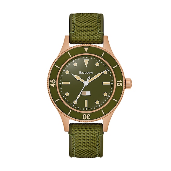 Previously Owned - Men's Bulova 150th Anniversary MIL-SHIPS Bronze Case Automatic Watch with Green Dial (Model: 98A324)