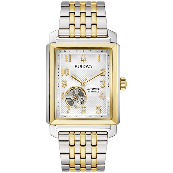 Previously Owned - Bulova Classic Sutton Two-Tone IP Automatic Watch with Rectangular Silver-Tone Dial (Model: 98A308)