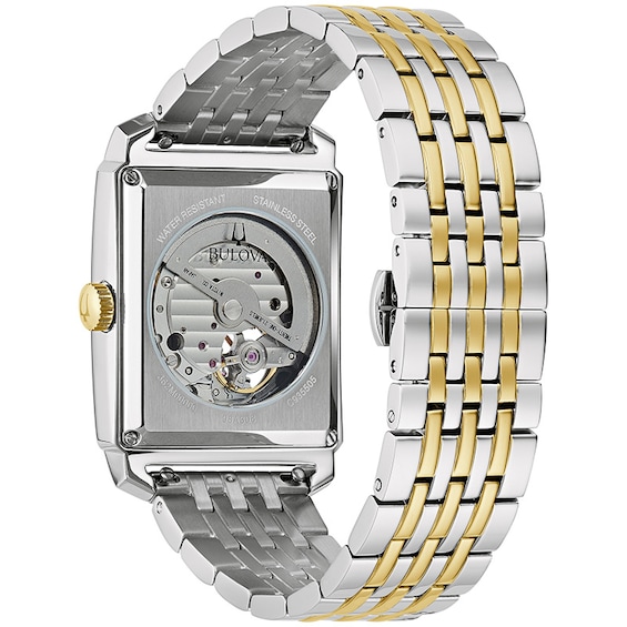 Previously Owned - Bulova Classic Sutton Two-Tone IP Automatic Watch with Rectangular Silver-Tone Dial (Model: 98A308)