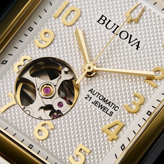 Previously Owned - Bulova Classic Sutton Two-Tone IP Automatic Watch with Rectangular Silver-Tone Dial (Model: 98A308)