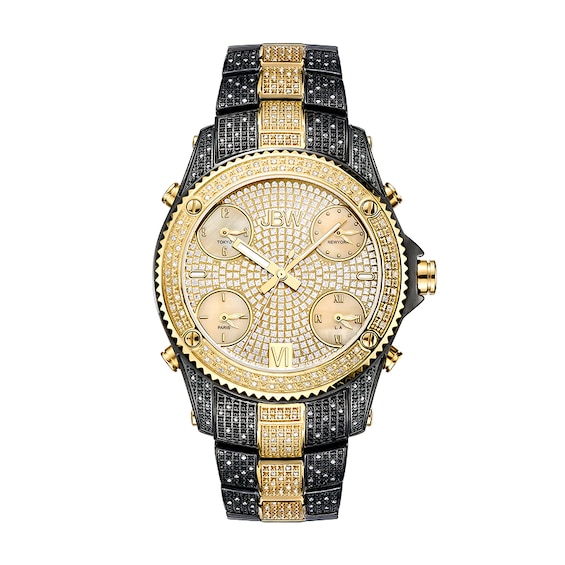 Previously Owned - JBW 2-1/3 CT. T.w. Diamond 18K Gold Plate and Black IP Watch with Gold-Tone Dial (Model: Jb-6213-D)