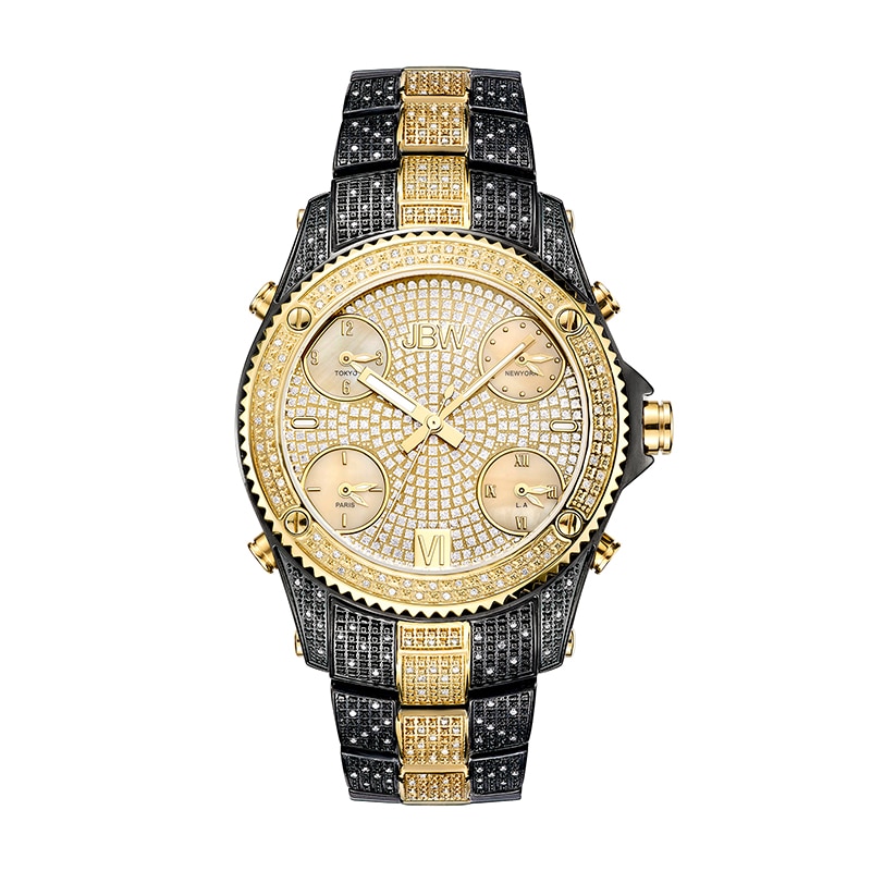 Main Image 1 of Previously Owned - JBW 2-1/3 CT. T.W. Diamond 18K Gold Plate and Black IP Watch with Gold-Tone Dial (Model: JB-6213-D)