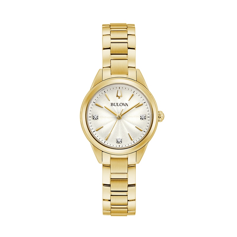 Main Image 1 of Previously Owned - Ladies' Bulova Sutton Diamond Accent Gold-Tone Watch with White Dial (Model: 97P150)