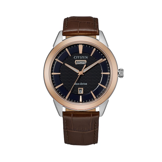 Previously Owned - Men's Citizen Eco-Drive® Corso Two-Tone Brown Strap Watch with Navy Blue Dial (Model: Aw0096-06L)