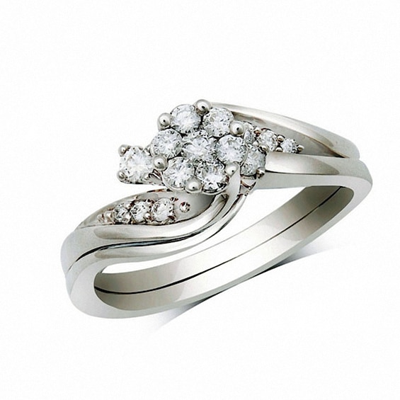 Previously Owned - 1/3 CT. T.w. Diamond Composite Soldered Bridal Set in 10K White Gold