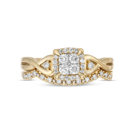 Previously Owned - 1/3 CT. T.w. Quad Diamond Cushion-Shaped Frame Twist Shank Soldered Bridal Set in 10K Gold