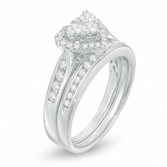 Previously Owned - 3/4 CT. T.w. Diamond Heart Soldered Bridal Set in 14K White Gold