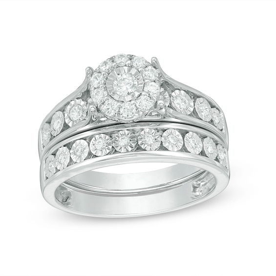 Previously Owned - 1/2 CT. T.w. Diamond Frame Soldered Bridal Set in 10K White Gold