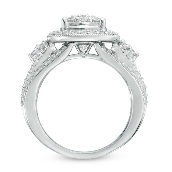 Previously Owned - 1-3/4 CT. T.w. Diamond Frame Cluster Soldered Bridal Set in 14K White Gold