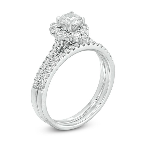 Previously Owned - 1 CT. T.w. Diamond Teardrop-Shaped Frame Soldered Bridal Set in 14K White Gold