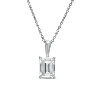 Previously Owned - 1 CT. Emerald-Cut Lab-Grown Diamond Solitaire Pendant in 14K White Gold (F/SI2)