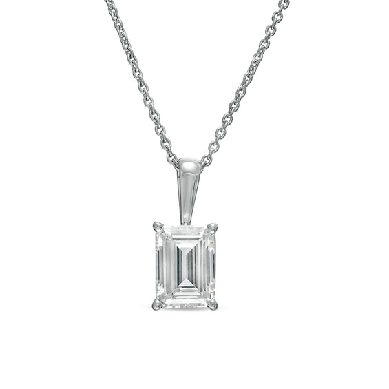 Previously Owned - 1 CT. Emerald-Cut Lab-Grown Diamond Solitaire Pendant in 14K White Gold (F/Si2)