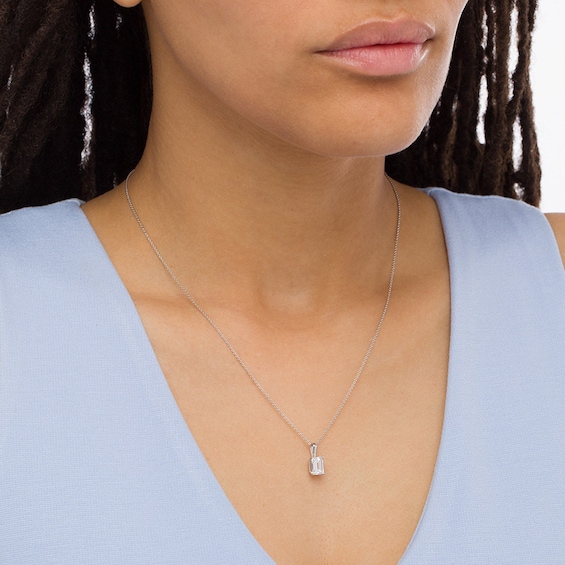 Previously Owned - 1 CT. Emerald-Cut Lab-Grown Diamond Solitaire Pendant in 14K White Gold (F/Si2)