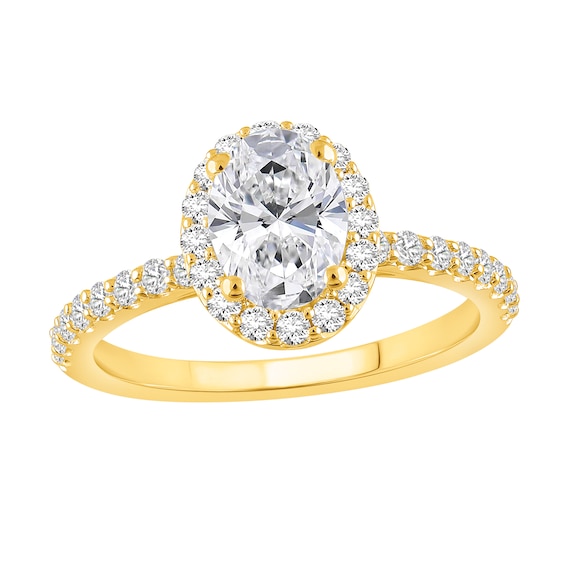 Previously Owned - 1-1/2 CT. T.w. Oval Lab-Grown Diamond Frame Engagement Ring in 14K Gold (F/Vs2)