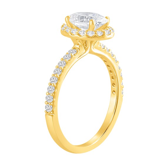 Previously Owned - 1-1/2 CT. T.w. Oval Lab-Grown Diamond Frame Engagement Ring in 14K Gold (F/Vs2)