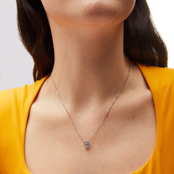 Previously Owned - 1/4 CT. T.w. Emerald-Shaped Lab-Grown Multi-Diamond Frame Pendant in 14K White Gold (F/Si2)