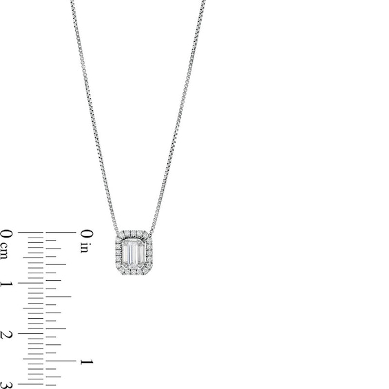Previously Owned - 1/4 CT. T.w. Emerald-Shaped Lab-Grown Multi-Diamond Frame Pendant in 14K White Gold (F/Si2)