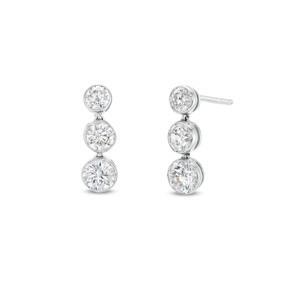 Previously Owned - 1 CT. T.w. Lab-Grown Diamond Graduated Three Stone Drop Earrings in 14K White Gold (F/Si2)