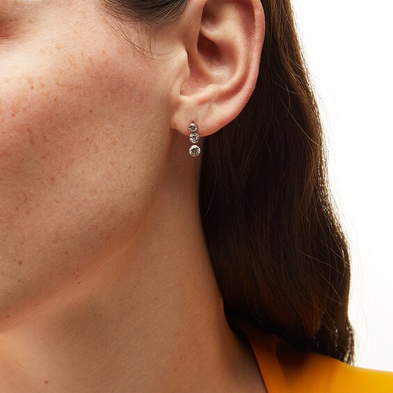 Previously Owned - 1 CT. T.w. Lab-Grown Diamond Graduated Three Stone Drop Earrings in 14K White Gold (F/Si2)