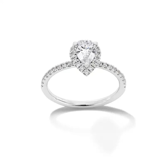 Previously Owned - 1 CT. T.w. Pear-Shaped Lab-Grown Diamond Frame Engagement Ring in 14K White Gold (F/Vs2)