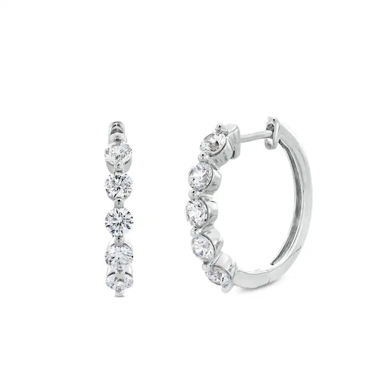 Previously Owned - 1 CT. T.w. Lab-Grown Diamond Five Stone Hoop Earrings in 14K White Gold (F/Si2)