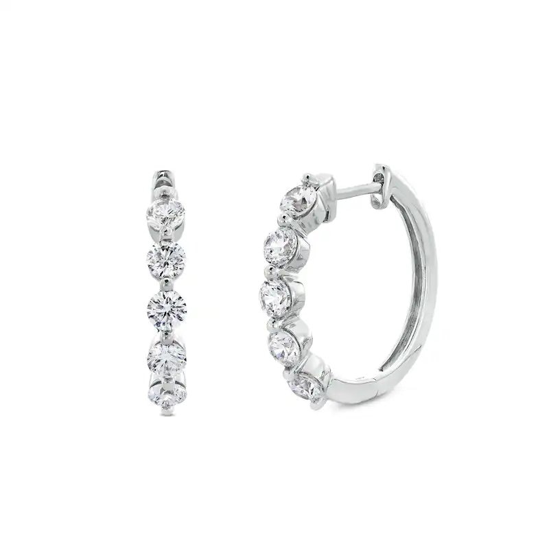 Main Image 1 of Previously Owned - 1 CT. T.W. Lab-Grown Diamond Five Stone Hoop Earrings in 14K White Gold (F/SI2)