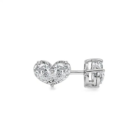 Previously Owned - 1/2 CT. T.W. Pear-Shaped Lab-Grown Diamond Toi et Moi Heart Stud Earrings in 10K White Gold (F/SI2)
