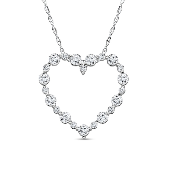 Previously Owned - 1 CT. T.W. Lab-Grown Diamond Alternating Heart Outline Pendant in 10K White Gold (I/SI2)