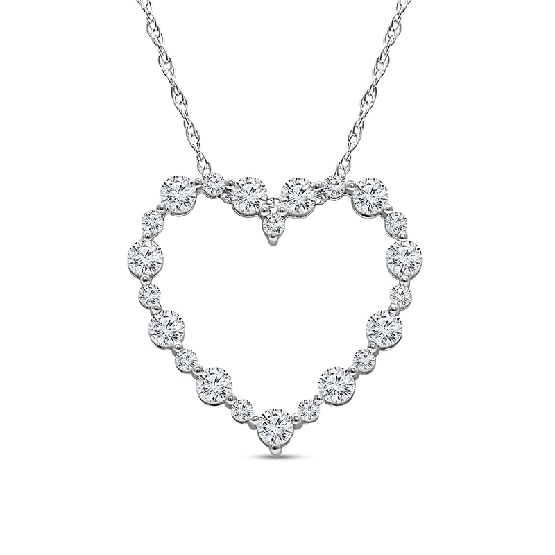 Main Image 1 of Previously Owned - 1 CT. T.W. Lab-Grown Diamond Alternating Heart Outline Pendant in 10K White Gold (I/SI2)
