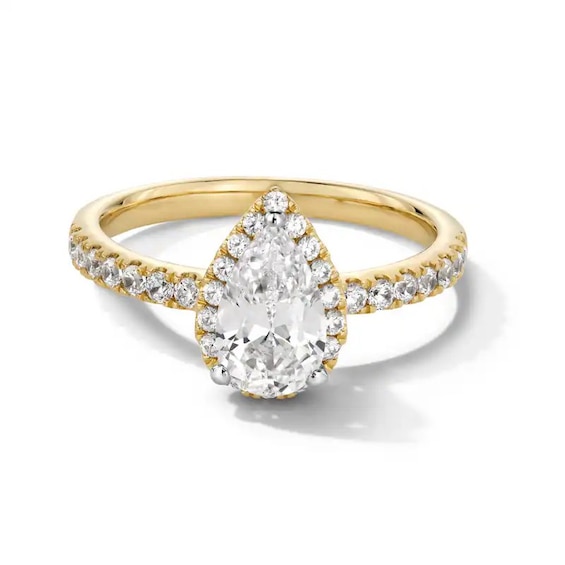 Previously Owned - 1-1/3 CT. T.w. Pear-Shaped Lab-Grown Diamond Frame Engagement Ring in 10K Gold (F/Si2)