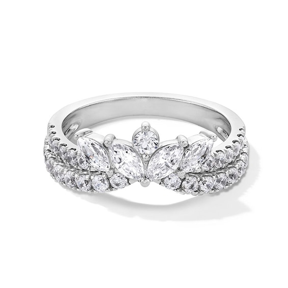 Previously Owned - 1 CT. T.w. Marquise and Round Lab-Grown Diamond Crown Contour Anniversary Band in 14K White Gold