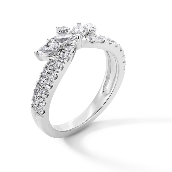 Previously Owned - 1 CT. T.w. Marquise and Round Lab-Grown Diamond Crown Contour Anniversary Band in 14K White Gold