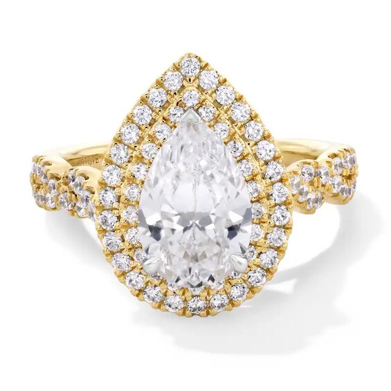 Previously Owned - Vera Wang Love Collection 2-1/4 CT. T.w. Pear Lab-Grown Diamond Frame Engagement Ring in 14K Gold