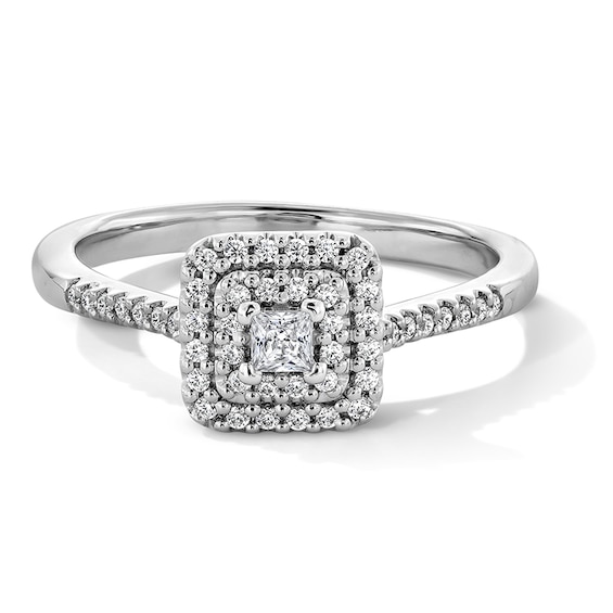 Previously Owned - 1/4 CT. T.w. Princess-Cut Lab-Grown Diamond Double Frame Promise Ring in 10K White Gold (F/Si2)
