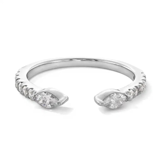 Previously Owned - 3/8 CT. T.w. Marquise and Round Lab-Grown Diamond Open Shank Stackable Band in 10K White Gold (F/Vs2)