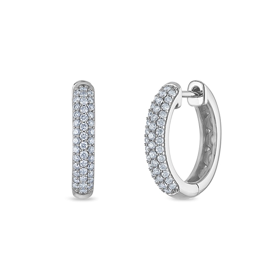 Previously Owned - 1/2 CT. T.W. Lab-Grown Diamond Triple Row Hoop Earrings in 10K White Gold (F/VS2)