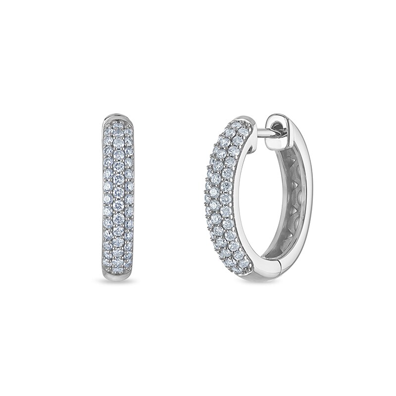 Main Image 1 of Previously Owned - 1/2 CT. T.W. Lab-Grown Diamond Triple Row Hoop Earrings in 10K White Gold (F/VS2)