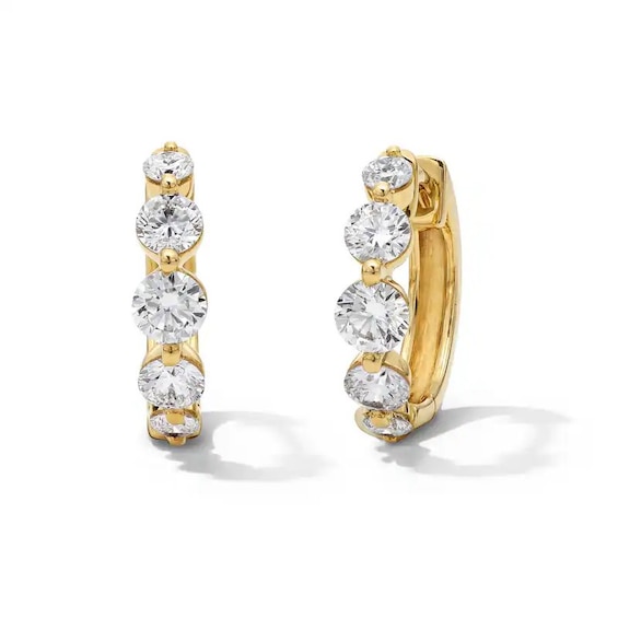 Previously Owned - 1 CT. T.w. Lab-Grown Diamond Graduated Five Stone Huggie Hoop Earrings in 10K Gold (F/Vs2)