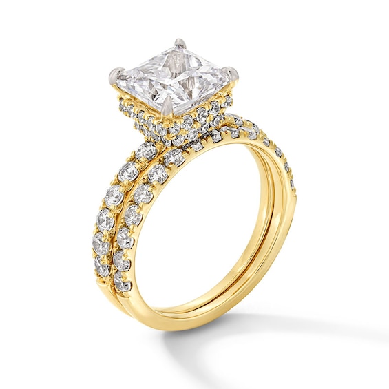Previously Owned - 4-1/3 CT. T.w. Princess-Cut Lab-Grown Diamond Bridal Set in 14K Gold (F/Vs2)