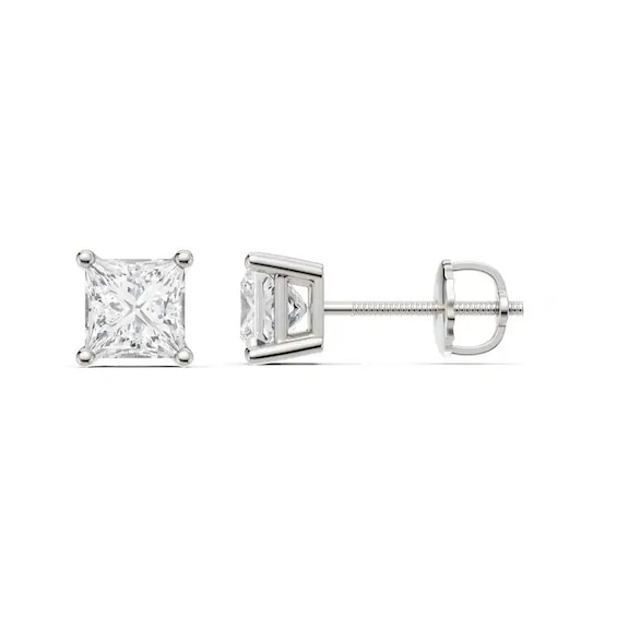 Previously Owned - 2 CT. T.w. Princess-Cut Lab-Grown Diamond Solitaire Stud Earrings in 14K White Gold (F/Vs2)