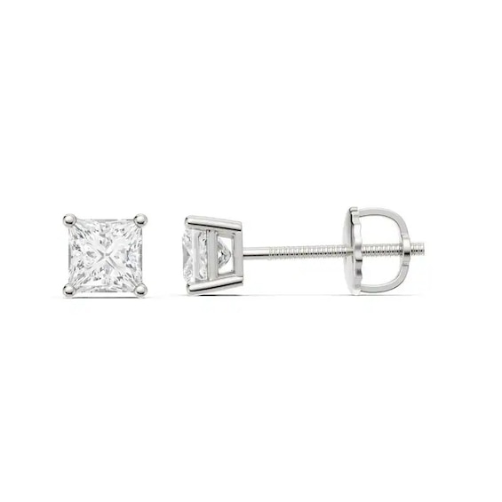 Previously Owned - 3/4 CT. T.w. Princess-Cut Lab-Grown Diamond Solitaire Stud Earrings in 14K White Gold (F/Vs2)