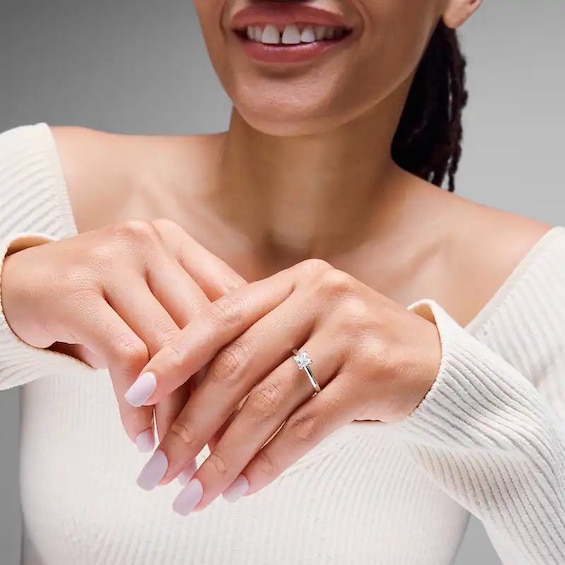 Previously Owned - 1 CT. Princess-Cut Lab-Grown Diamond Solitaire Engagement Ring in 14K White Gold (F/Vs2)