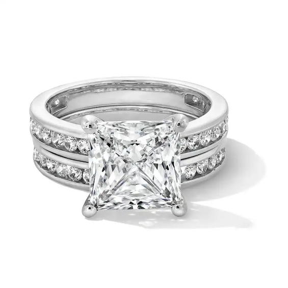 Previously Owned - 5 CT. T.w. Princess-Cut Lab-Grown Diamond Bridal Set in 14K White Gold (F/Vs2)