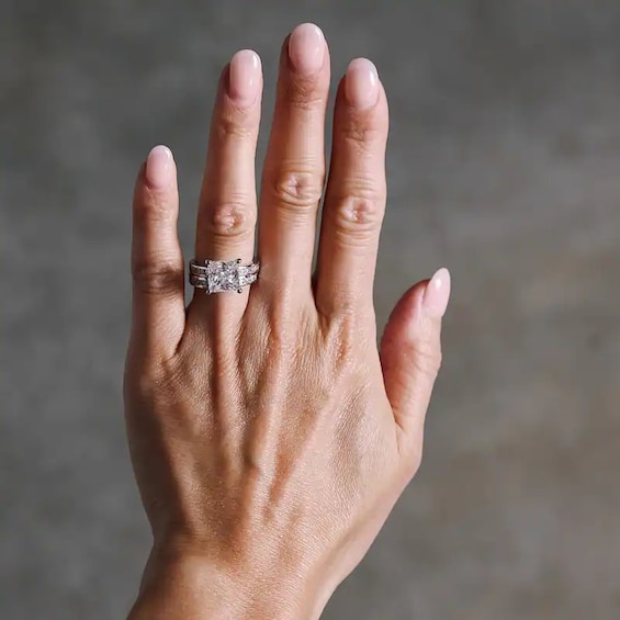 Previously Owned - 5 CT. T.w. Princess-Cut Lab-Grown Diamond Bridal Set in 14K White Gold (F/Vs2)